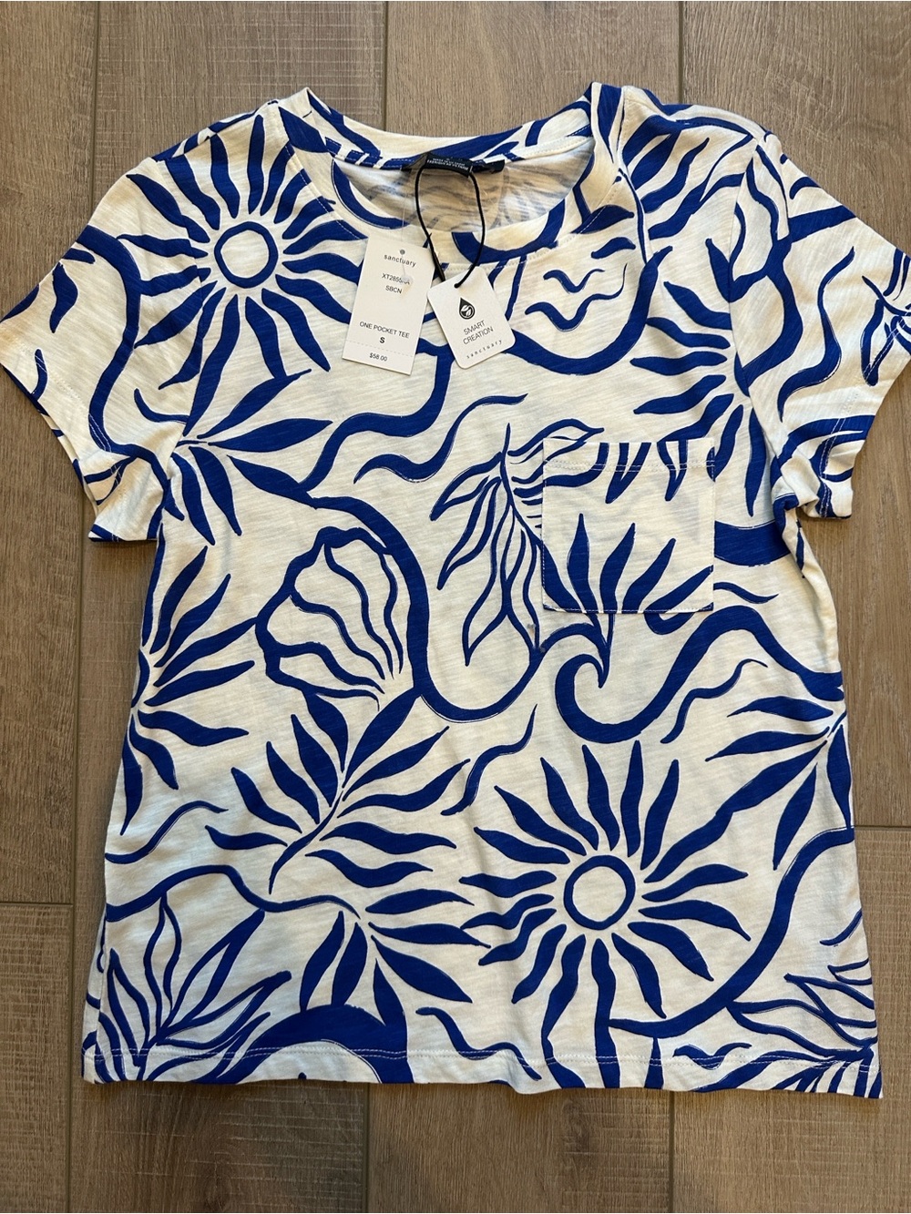 Sanctuary White Tee with Bold Blue Floral Print